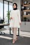 Women's Soft Textured Long Sleeve Tunic/ Undershirt with Chiffon Detail on the Front Ecru Color - 4