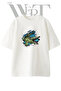 Tearing Crocodile Design Printed Unisex White Oversize T-Shirt