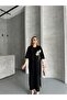 Çiçek Aplikeli Oversize Midi Elbise