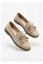 Boriy Premium Beige Leather Powder Suede Tasseled Ballerinas