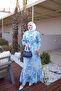 Blue Skirted Patterned Viscose Dress