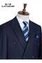 Men's Navy Blue Double Breasted Slim Fit Pinstripe Suit Classic 6 Drop Wedding Groom Suit Office Set - 2