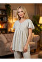 New Season Beige Summer Lace Detailed Design Short Sleeve Maternity Pajama Set with Breastfeeding Feature - 4