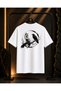 Unisex Fox and Crow Front and Back Printed 100% Cotton Oversize Crew Neck Short Sleeve T-Shirt White