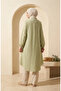 Muslin Fabric Buttoned Striped Tunic 0342-05 Pistachio Green - 5