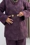 Women's front button detailed leaf embroidered jacquard suit plum - 2