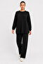 Women's Black Oversize Two-Piece Set with Stripes on the Front - 2