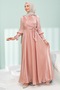 Powder Side Tie Sleeve Detailed Janjan Evening Dress
