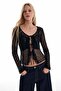 Women's Front Tie Lace Black Stylish Blouse