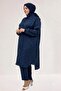 67063 Plus Size Jacquard Strawberry Trousers Set with Side Slit Detail - Navy Blue - 4