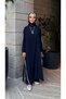 Summer Aerobin Fabric Bat Sleeve Suit with Piping Detail - Navy Blue - 2