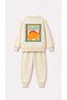 Boy's Dinosaur Printed 3 Thread Fabric Tracksuit Set - 3
