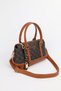 Women's Monogram Brown Leather Lock Charm Detailed Hand Shoulder and Crossbody Bag Elena - 4