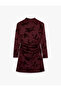 Slim Fit Draped Long Sleeve Stand Qipao Collar Floral Tulle Mini Dress - 6