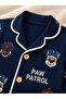 Boy's Navy Blue Front Buttoned Patterned Top and Bottom Pajama Set, 100% Cotton - 4