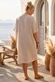 Beige Hakim Collar Short Sleeve Buttoned Hidden Pocket Embroidered Casual Woven Dress 105 75 - 8