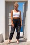 Italian Black Pocketed Sequined Elastic Waist Narrow Leg Casual Woven Trousers 95 65 - 6