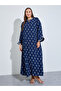 Navy Blue All Over Floral Print Lace Trims Maxi Jalabiya
