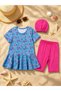 Girl's 3-Piece Swimsuit Set with Bonnet Girls' Uv Protection Swimsuit Set I Girls' Sea and Pool Swimsuit Set 8-12 Years