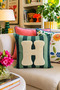 Punch Embroidered Throw Pillow Cover - 43*43 cm - Green Letter H - Pnk001