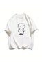 Women's White Linear Bear Printed Oversize T-Shirt - 3
