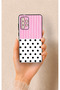 Samsung-A72 Compatible Pink Striped Polka Dot Patterned Silicone Case