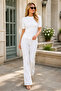 Women's Short Sleeve Round Neck Cotton Lycra Stretchy Basic Comfortable Casual White Knitwear Blouse - 2