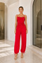 Women's Thin Strap Gathered Detailed Blouse and Ankle-Tie Pants Two-Piece Set - Red - 2