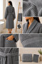 Eldy Women's Bathrobe Set, 3 Pieces, 100% Cotton Certified Shawl Stripe Bathrobe Set - Gray Color - 7