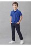 Unisex Kids 2-Piece Combination Short Sleeve Polo Collar T-Shirt-Navy Blue Ribbed Waist Elastic Canvas School Pants School Outfit