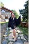 Women's Black Jacket Dress Pleated Long Sleeve Buttoned Mini Woven - 2