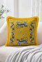 Embroidered Look Fringed Throw Pillow Cover with Tiger and Floral Motifs - Retro Decorative Pillowcase - 2