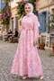 Shawl Pattern Half Buttoned Modal Patterned Dress Pink 7014 - 2