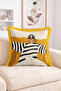 Women with Sunglasses and Black and White Striped Blouse Patterned Fringed-Tasseled Throw Pillow Cover - 2