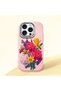 iPhone 15 Pro Compatible Case with Camera Protection Pink Silicone Couple Phone Case with Floral Pattern