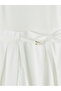Original Oval Neck Belted Pleated Dress - 6