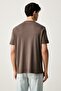 Men's Regular Cut Logo Detailed Round Neck Cotton Short Sleeve Brown T-Shirt - 4