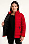 Women's Bomber Coat Water Repellent Quilted Lined Jacket with Zipper Pockets - Red