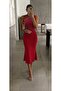 Women's sleeveless off-the-shoulder midi dress with stone embellished straps in janjan crepe.