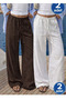 Women's 2-Piece White Brown Linen Trousers