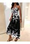 Women's Strappy V-Neck Patterned Long Single Jersey Dress - 3