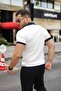 Men's Collar and Sleeve Detailed Zipper Collar Stripe Pattern Short Sleeve Knitwear T-Shirt - 2