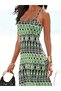 Women's Rope Strap V-Neck Long Patterned Single Jersey Dress - 2