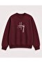 Hey Text Print Detailed Embroidered 2 Thread Crew Neck Sweatshirt