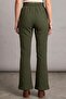 Women's Khaki Bubble Fabric Elastic Waist Flared Trousers - 4