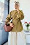 Premium Hakim Collar Front Slit Modal Blouse - Oil Green - 4