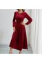 Women's long sleeve crew neck midi velvet dress - 4