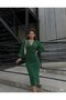 Women's Green Double-Breasted Collar Glittery Balloon Sleeve Crepe Fabric Midi Length Dress - 3