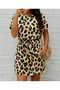 Women's Short Sleeve Round Neck Geometric Patterned Single Jersey Dress with Belt at Waist - 2