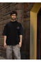 Unisex Crew Neck Printed Oversize T-Shirt - Black